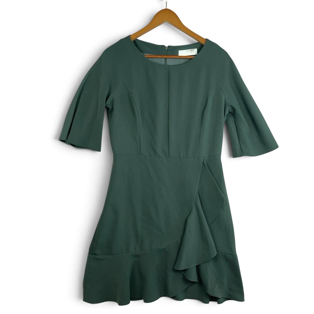 Amanda Uprichard Ruffle Dress Size Large Green Faux Wrap Romantic Whimsical
